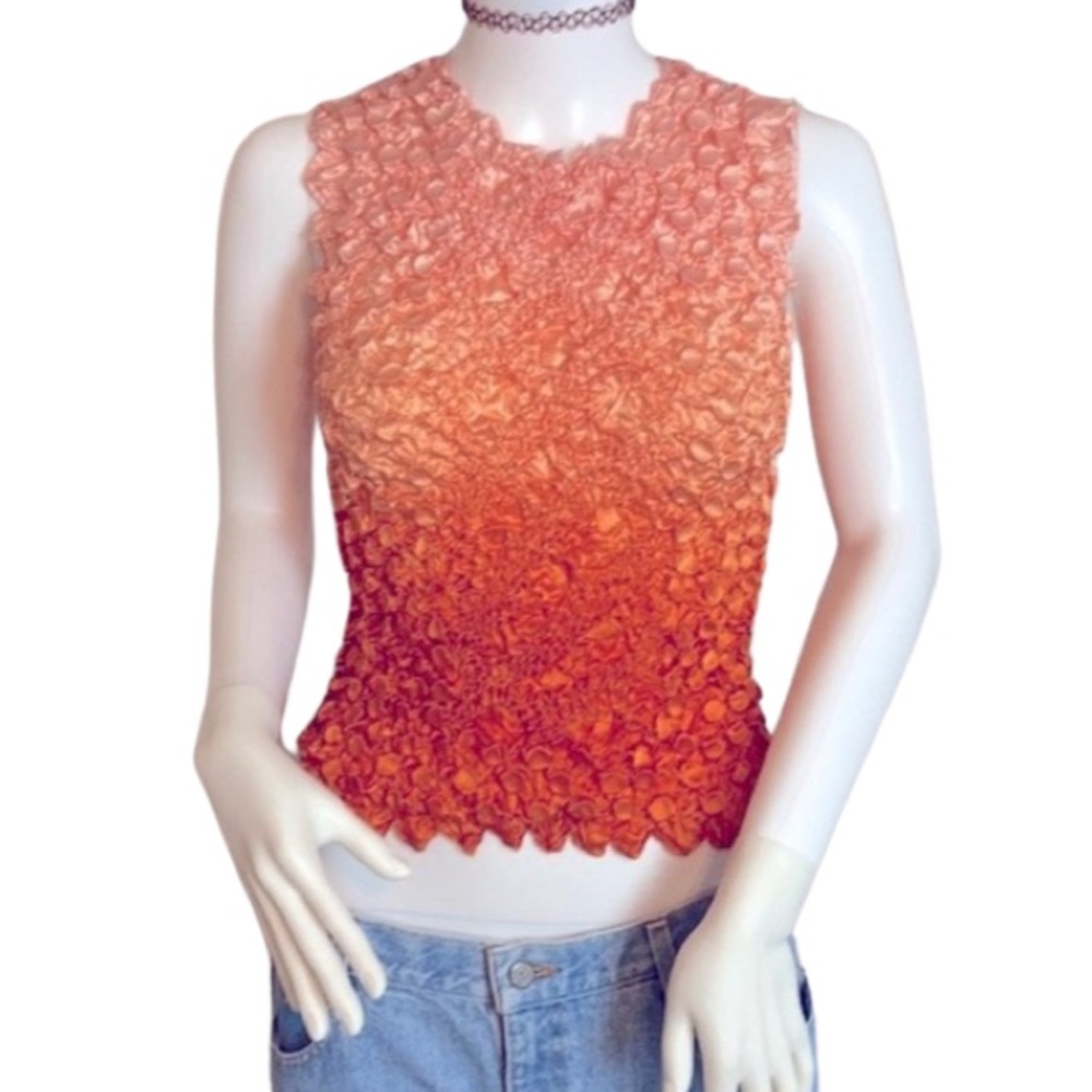 Peach Gradient Sleeveless Y2K Popcorn Shirt